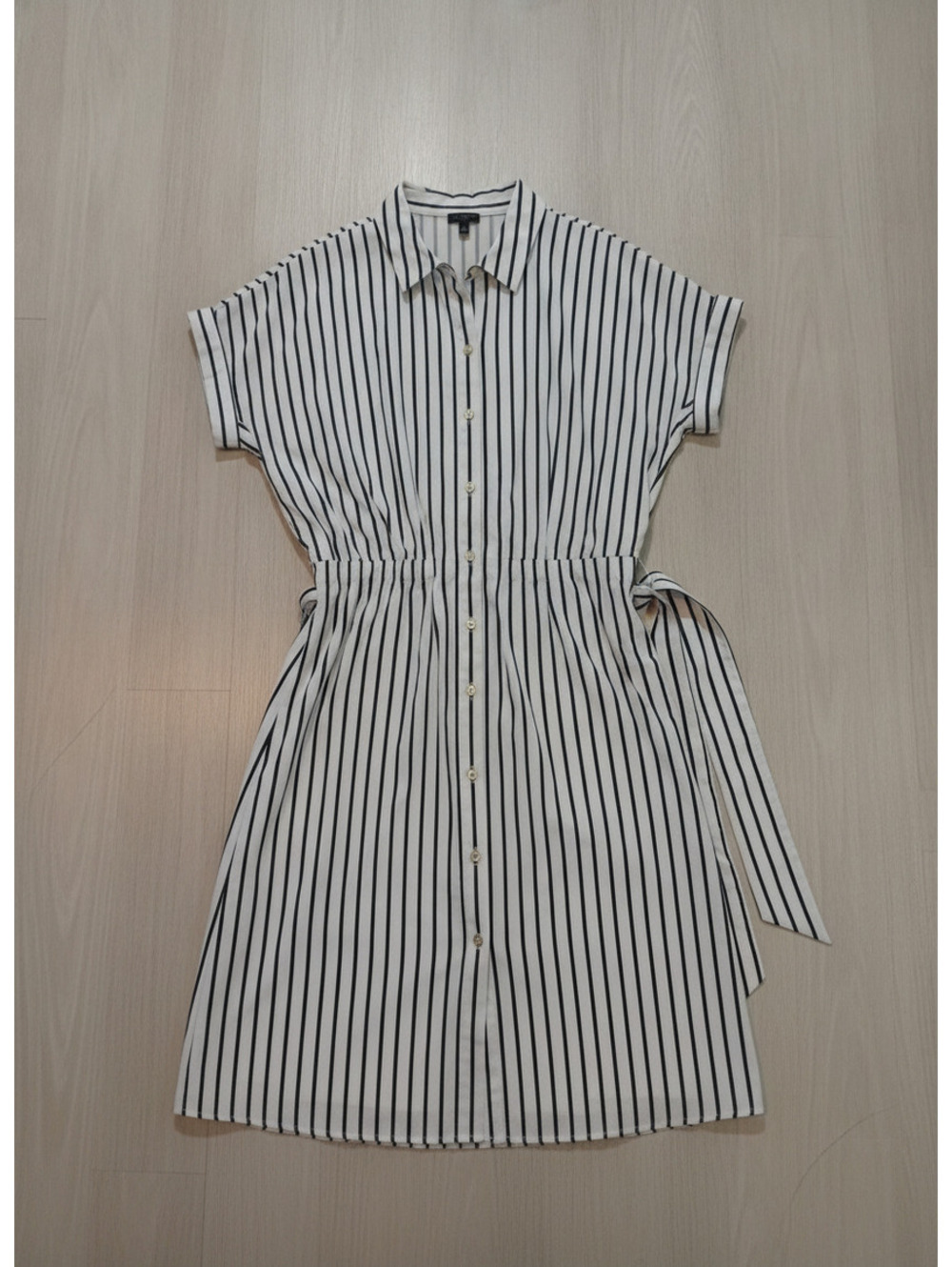 Talbot's Black and White Striped Shirt Dress with Waist Tie